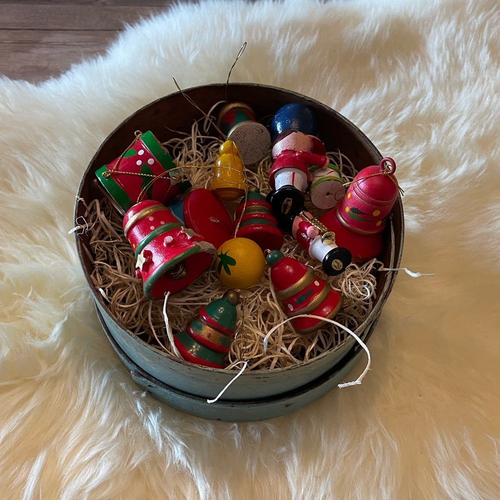 Antique Shaker Box and Christmas Ornaments